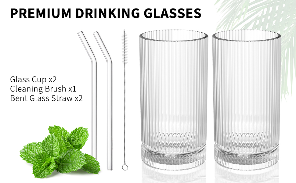 15 Oz Glass Cups with Straws