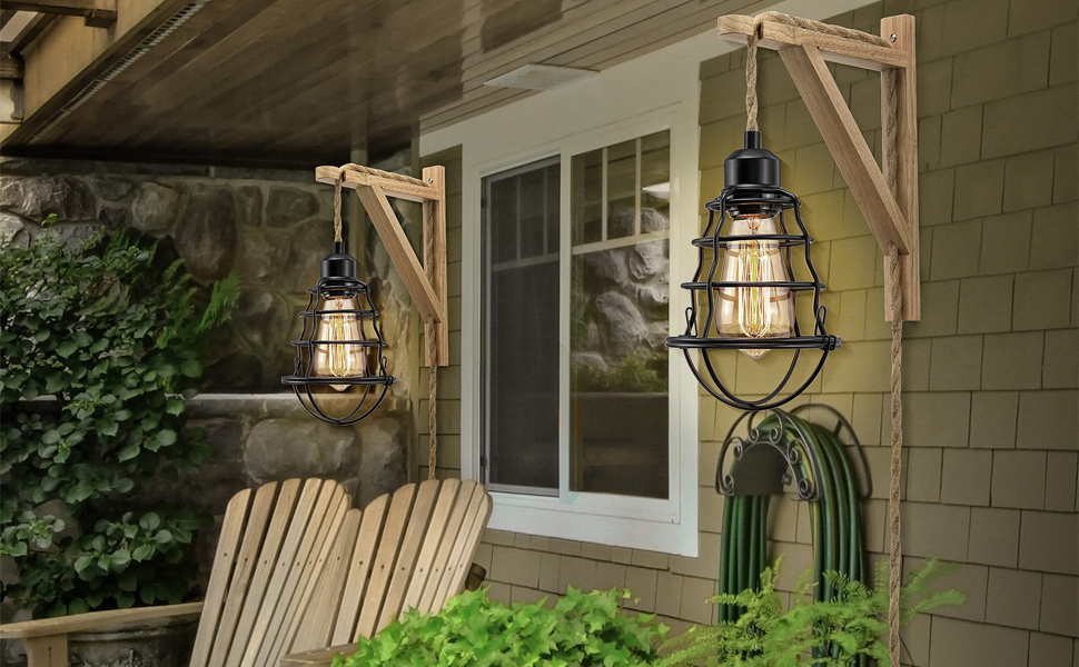 LYOOWNG Plug in Wall Sconces, 2 Pack Farmhouse Wall Sconces, Wooden