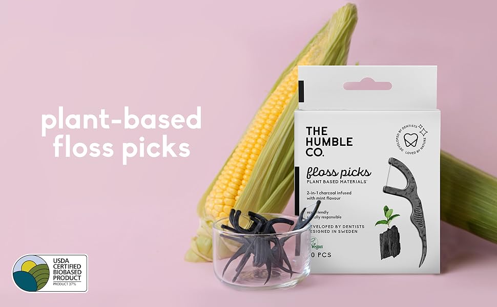 The Humble Co. Floss Picks (200 Count) Sustainable, Plant Based and