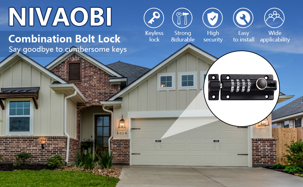 NIVAOBI Combination Locking Bolt 4 Digit Sliding Lockable Padbolt 120mm