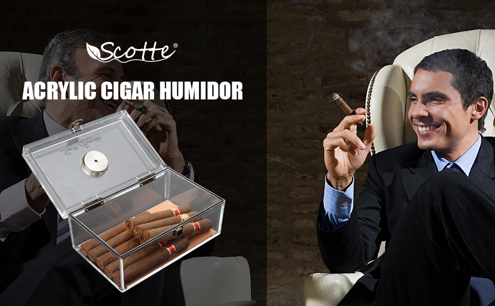 Scotte Acrylic Cigar Humidor Jar/case/Box with Humidifier and