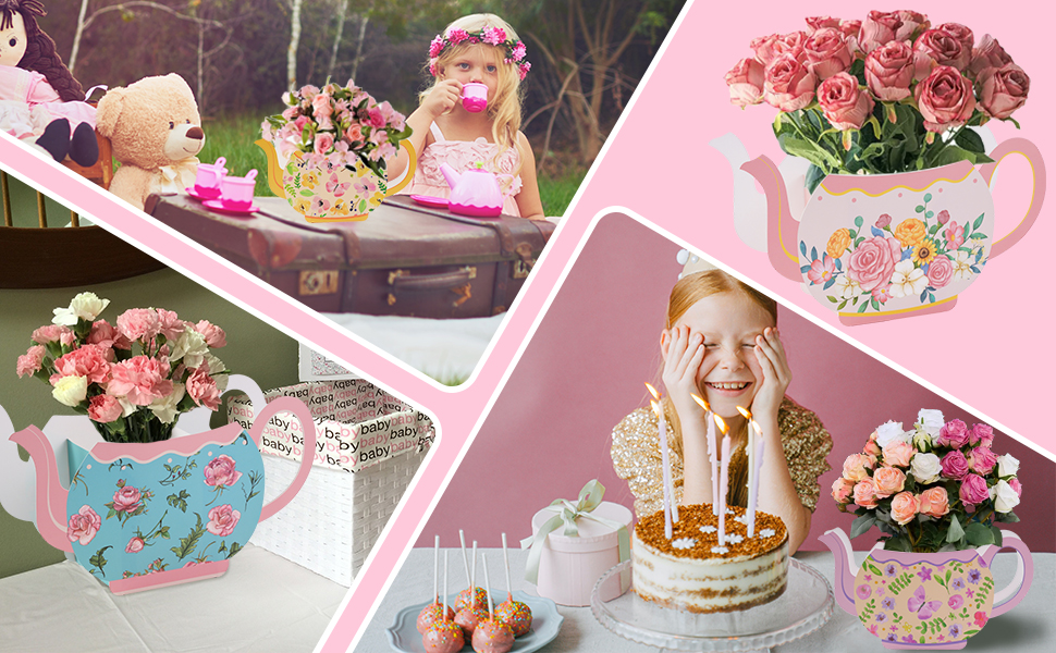 8 PCS Tea Party Decorations Flower Boxes Centerpiece Floral Teapot Centerpiece for