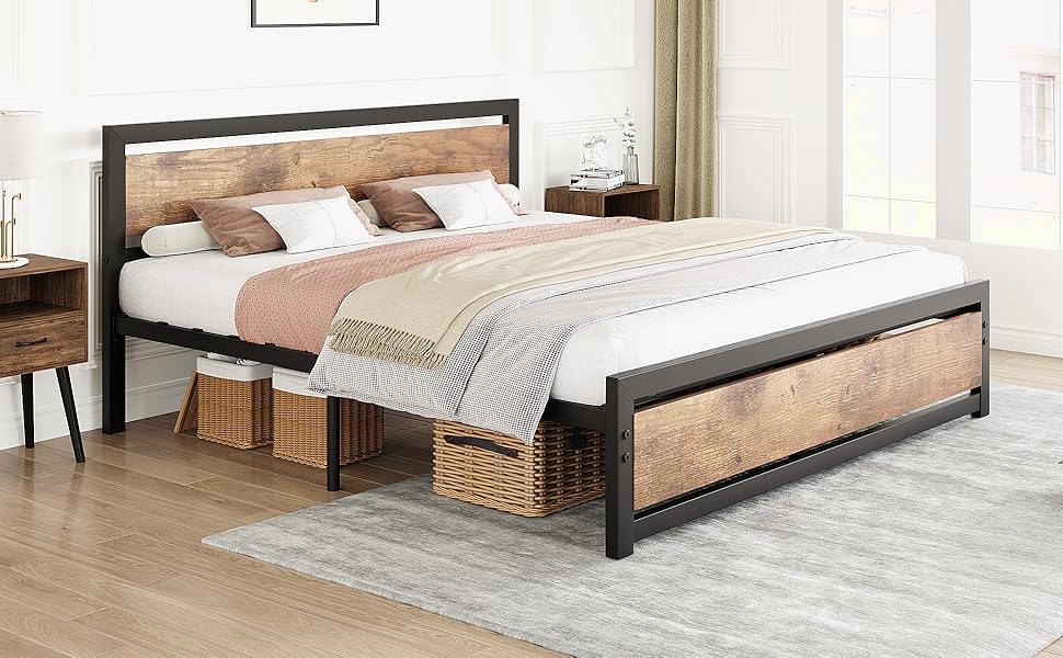 Amazon.com: GAOMON King Size Bed Frame with Wood Headboard