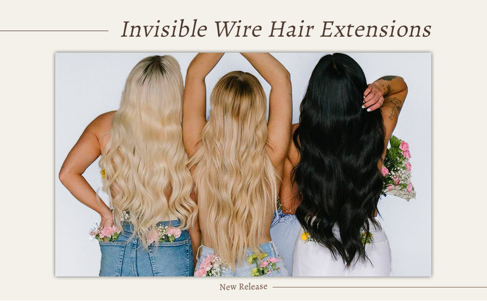 KooKaStyle Invisible Wire Hair Extensions with Transparent Headband Adjustable Size