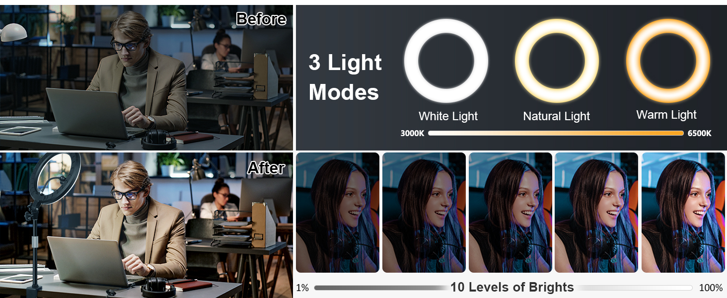 Evershop Desk Ring Light for Laptop with Phone Stand, Video Conference ...