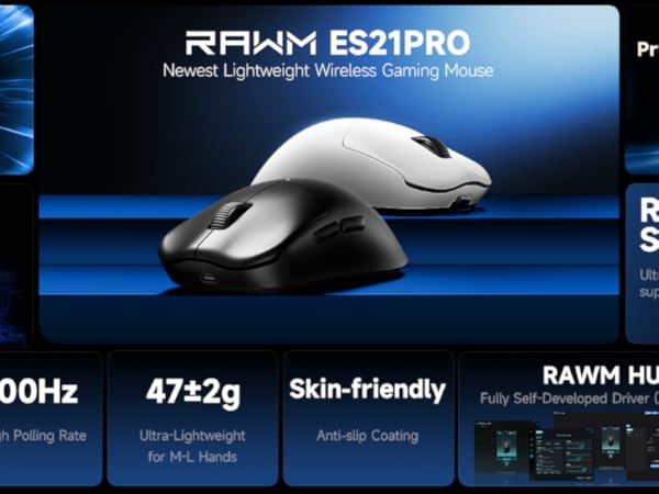 Amazon.com: RAWM ES21PRO 8K Wireless Gaming Mouse, 47g Ultra