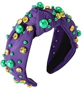 Gmmidea Mardi Gras Knotted Headbands for Women Girls Purple Green Gold Pearl Rhinestone Headband ...