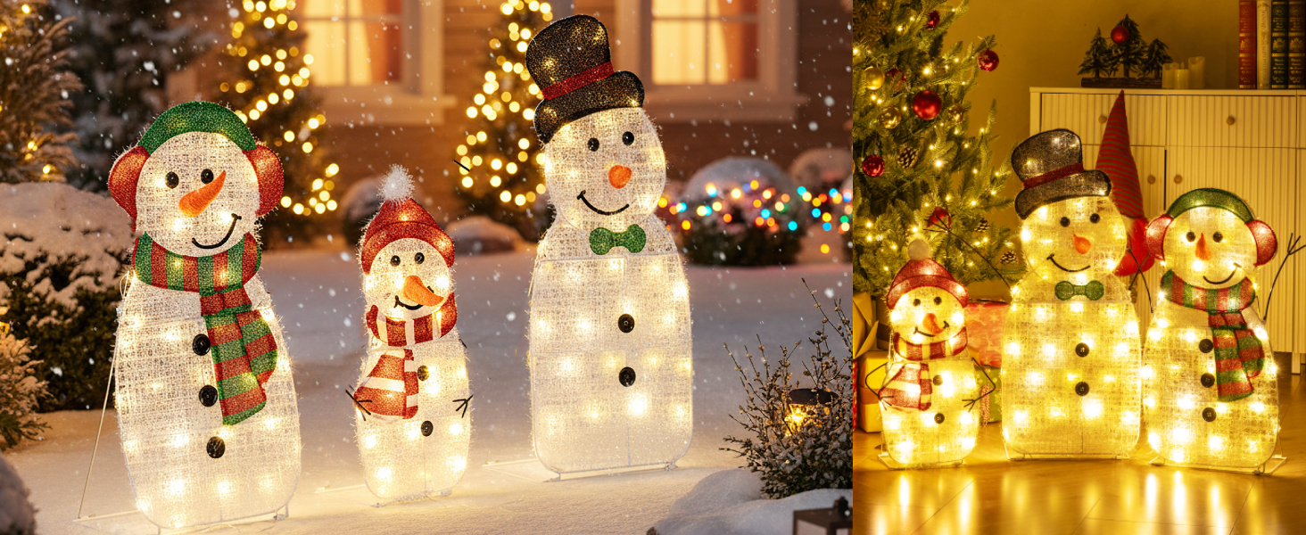 Christmas Lighted Snowman Family