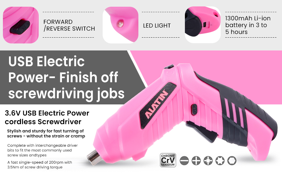 ALATIN 160pc Pink tool kit with 3.6V USB Electric
