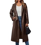 Trendy Queen Womens Black Long Faux Leather Jackets Trench Coat