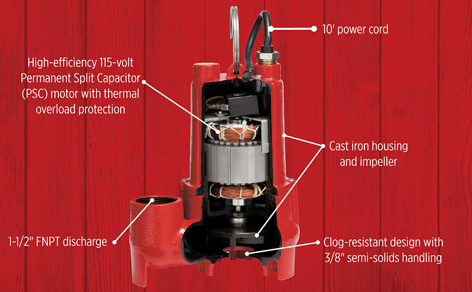 Red Lion RL-SC50V Cast Iron Sump Pump with Vertical Switch