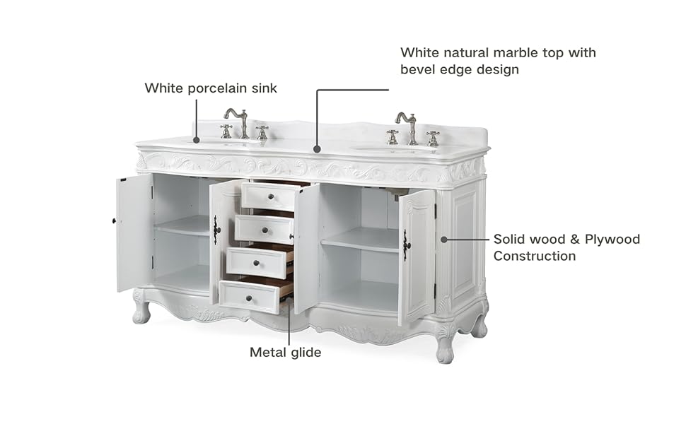 Benton Collection 72 Inch Beckham Bathroom Vanity with White
