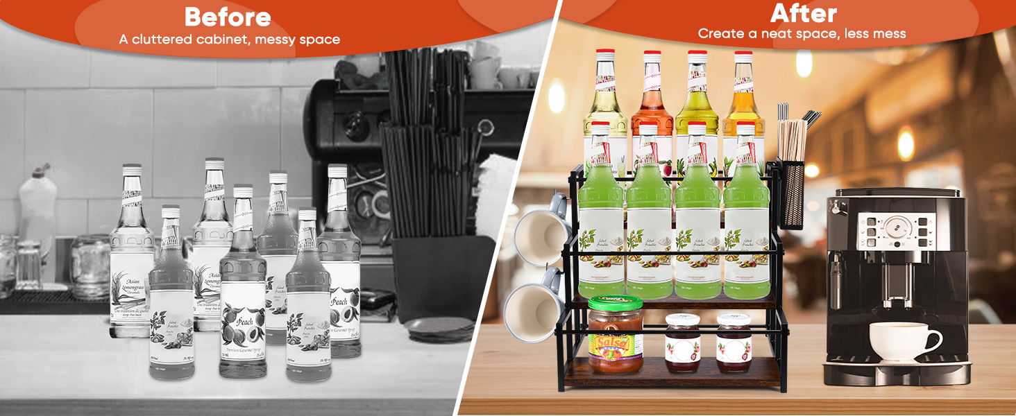 GADFISH Coffee Syrup Rack Organizer, 3 Tier Syrup Bottle Holder Stand for Coffee Bar