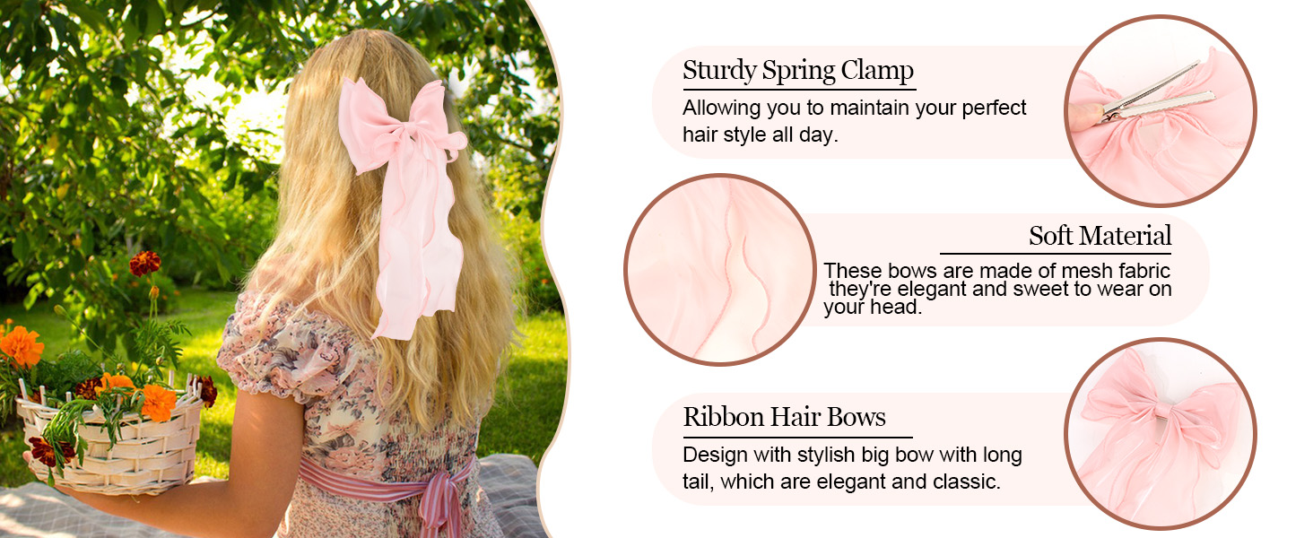 Ribbon Bow Hair Clips(Blue and Pink)