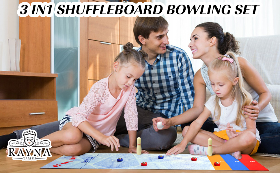 3 in 1 tabletop curling bowling shuffleboard game set family adults kids portable game