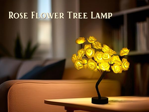ローズツリーランプLED30個ローズナイトライトUSBバッテリー駆動 ホワイト✨️ Drawelry Rose Flower Tree Lamp - LED Rose Tree Table Lamp USB