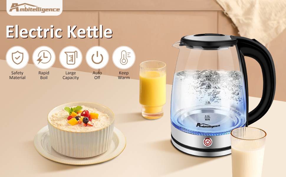 Electric Kettle Keep Warm, 1.8L Glass Tea Kettle, Hot Water