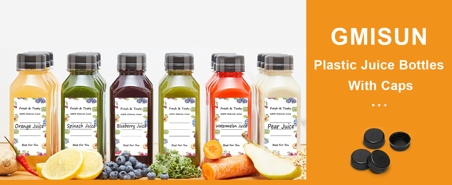 GMISUN Juicing Bottles, 44Pcs 8oz Plastic Bottles with Caps