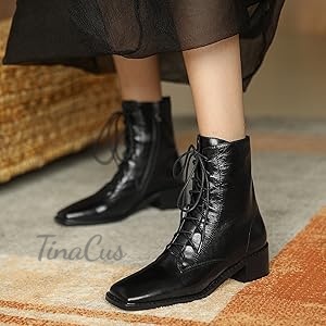 Amazon.com | TinaCus Women's Genuine Leather Square Toe