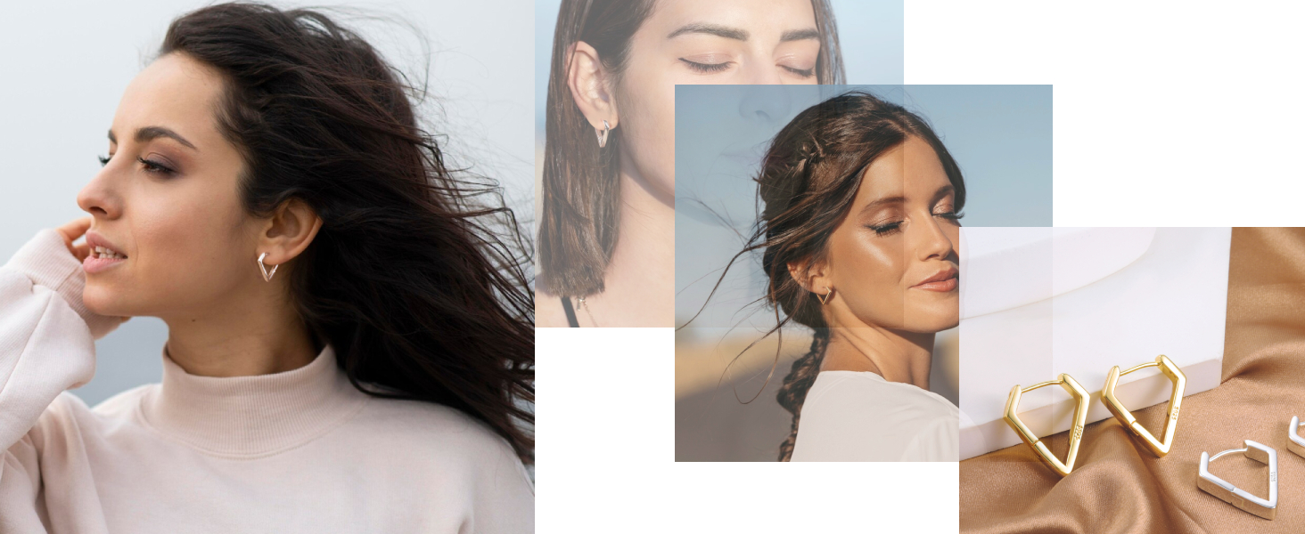 ALEXCRAFT Gold Silver Earrings Chunky Hoop for Women, Thick Silver Hoop Earrings Hypoallergenic 925 Sterling Silver Post Earrings Lightweight Large Earring Women Chunky Hoop Women Girls Jewelry Gift 9 small hoop Earrings for women