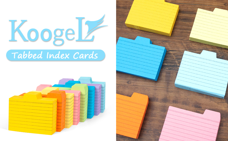 Koogel Tabbed Index Cards, 640PCS MultiColoured Ruled Notecards with Tabs for Learning Note
