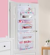 WERNNSAI Unicorn Over The Door Hanging Organizer - 4 Clear Window Pocket Behind Door Hanger Stora...