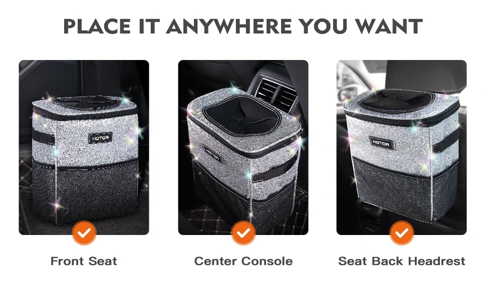 HOTOR Car Trash Can with Lid and Storage Pockets 100