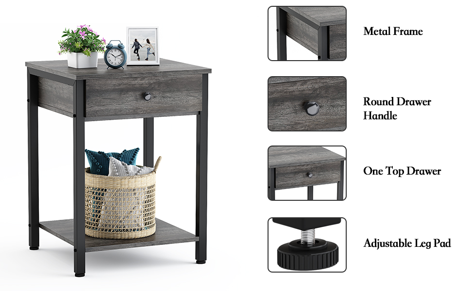 Ecoprsio Nightstand Modern End Table Side Table with Drawer