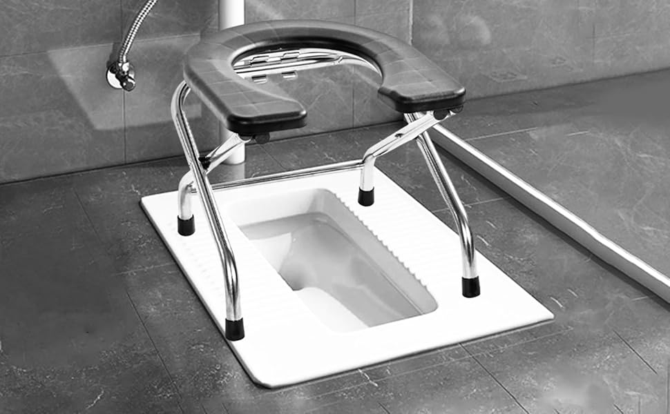 RESTURA Black Foldable Stainless Steel Shower Commode Chair Sturdy