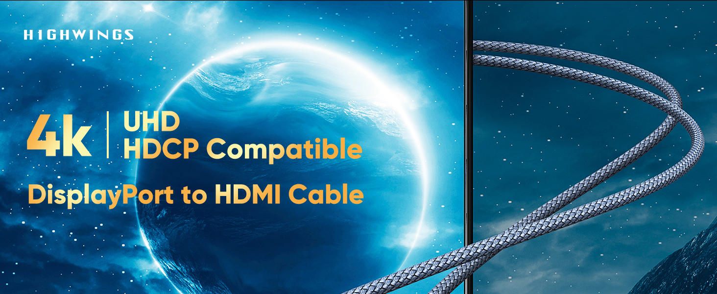 Highwings 4K DisplayPort to HDMI Cable 1M, Display Port to HDMI Port