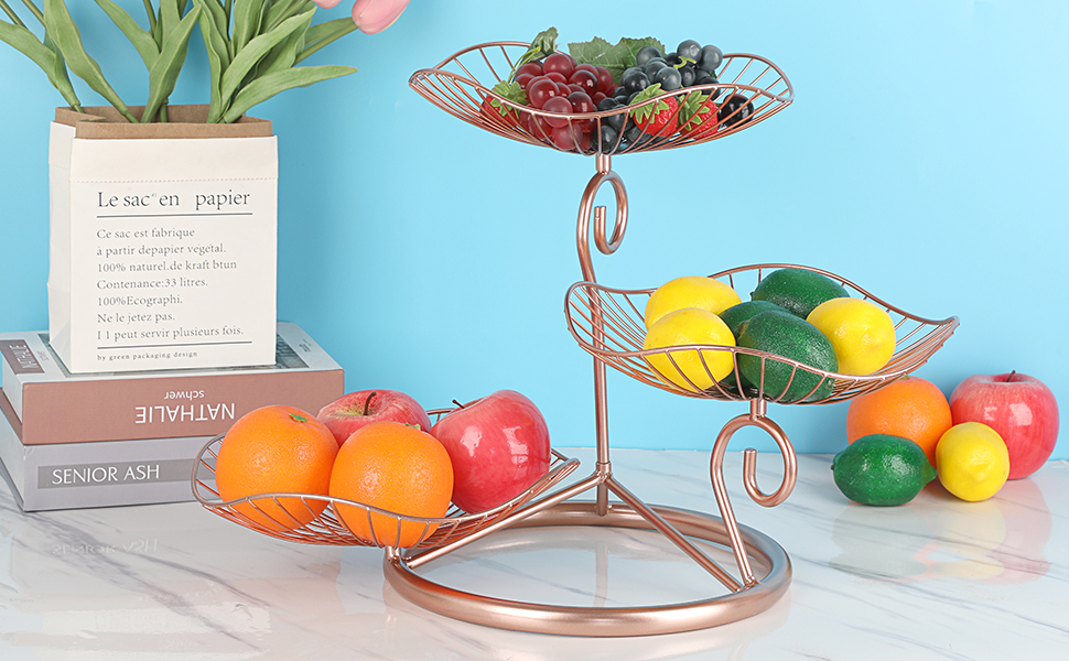 OwnMy 3Tier Fruit Basket Stand Decorative Iron Fruit Bowl
