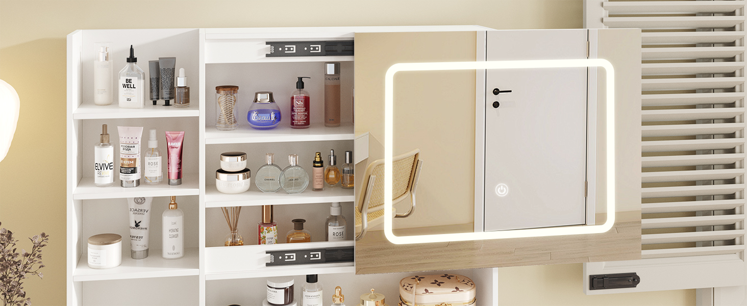 Fameill Large Sliding Mirror Vanity, Lighted Mirror