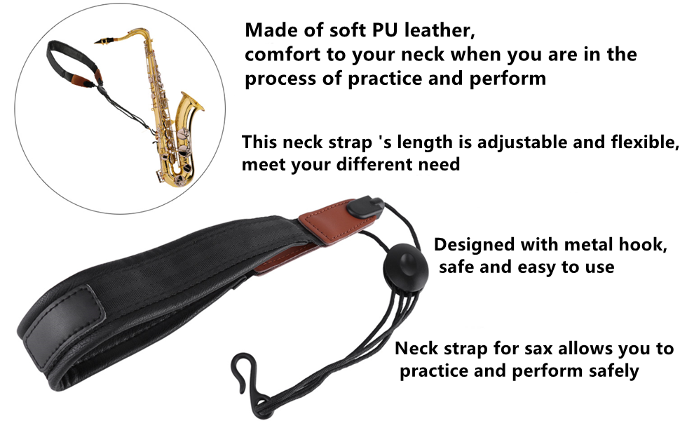 Deluxe Universal Adjustable Soft Padded Leather Alto Saxophone Neck Shoulder Strap Musical