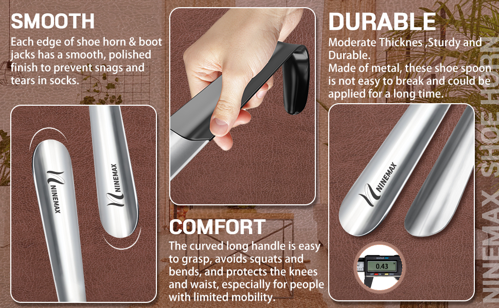 NINEMAX Metal Shoe Horn Long Handled Shoehorn 2pcs,Extra Long Shoe