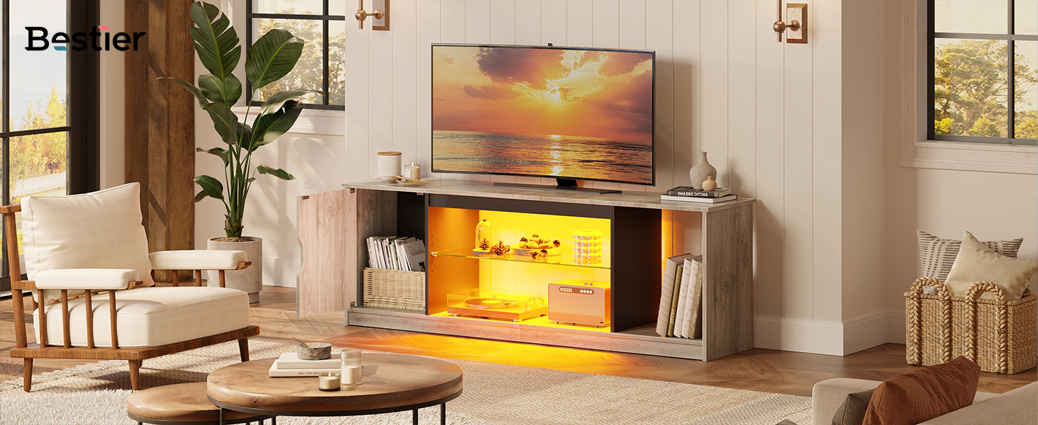 Bestier テレビ台 テレビボード 収納棚付き 幅144㎝ 32/45/50/65型対応 ローボード ロータイプ