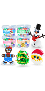 Christmas Stocking Stuffers Kids Crafts Let's Build a Snowman Gingerbread Man Santa Tree DIY Clay