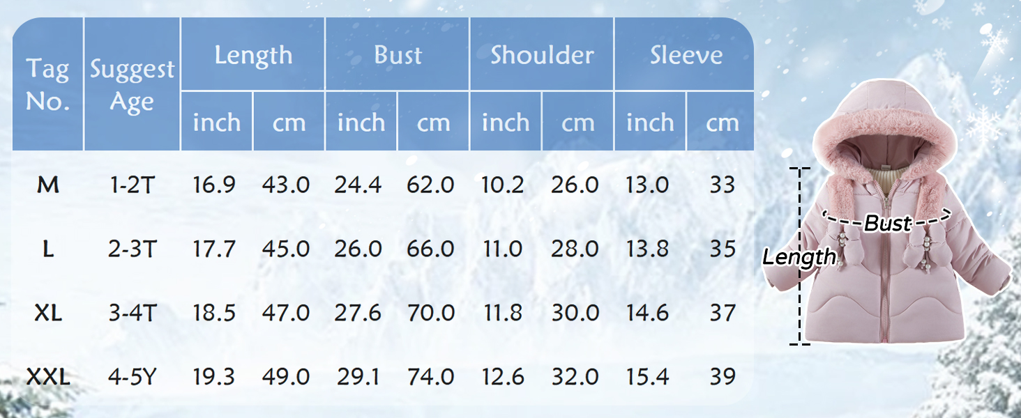 Baby Kids Girls Fleece Coats Winter Padded Puffer Jacket with Hooded Zipper Snow Outerwear