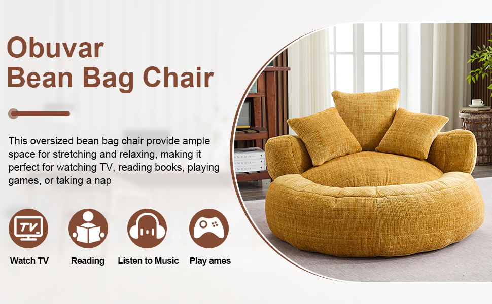 Bean Bag Chairs for Adults, Modern Round Bean Bag Sofa with