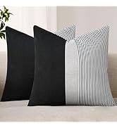 Adabana Stripe Pillow Covers 18x18 Set of 2 Square Patchwork Linen Decorative Lumbar Throw Pillow...