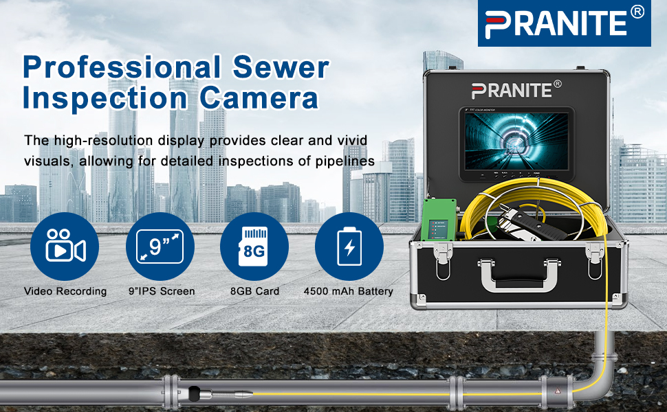 PRANITE Sewer Camera, Pipe Camera with 9 Inch LCD Screen