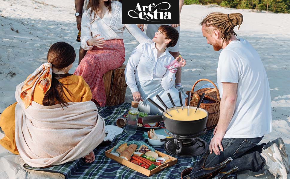 Cast Iron Fondue Pot Set for Meat