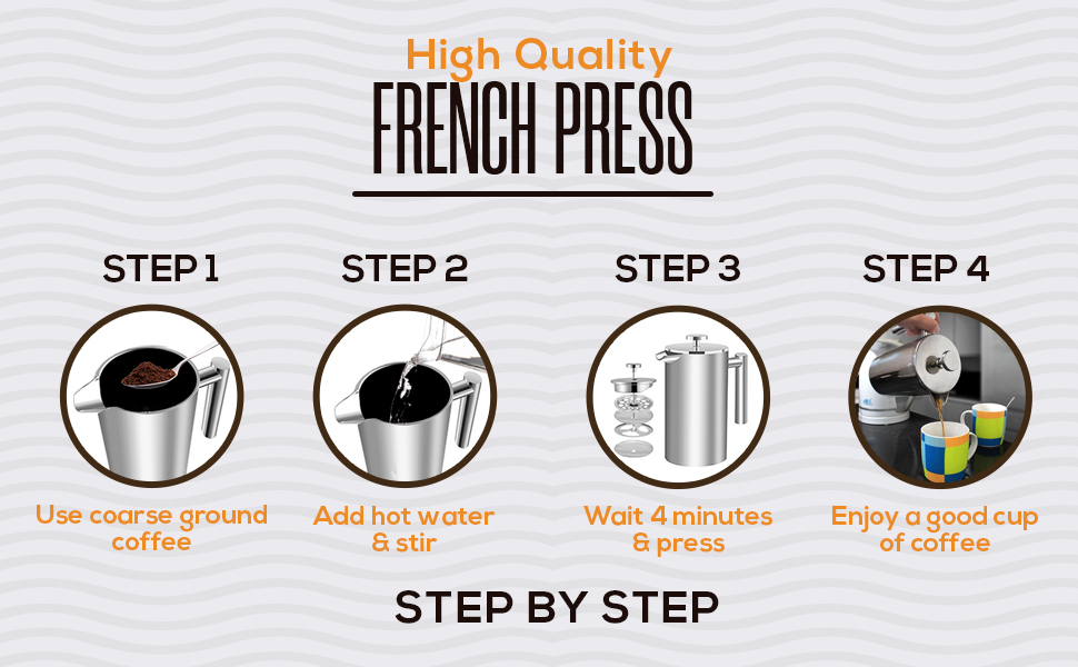 KICHLY 34 OZ French Press, 100 Stainless Steel Double Walled
