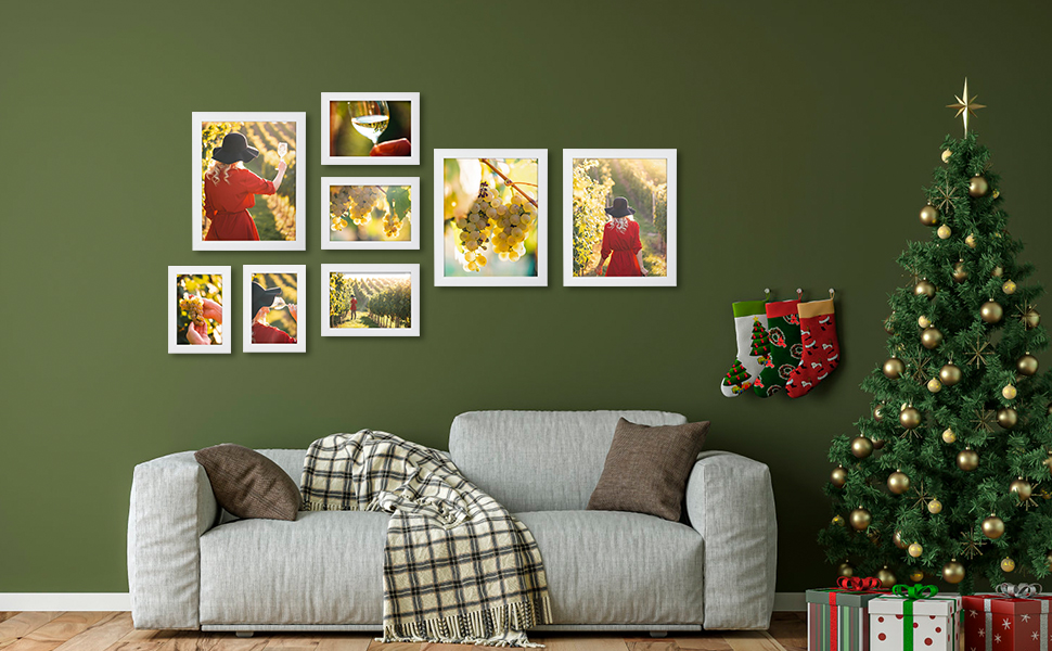 EXYGLO Set of 12 Picture Frames 10 x 15 cm with White Wood Grain Frame