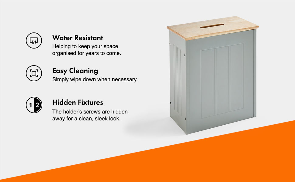 VonHaus Bathroom Storage Box Grey Bathroom Box w/ Solid Rubberwood