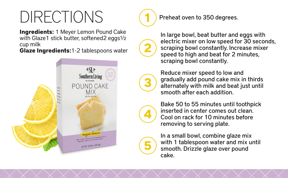 Southern Living Meyer Lemon Pound Cake Mix, Gourmet, Moist