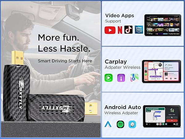 نمایشگر رابط رانندگی هوشمند که برنامههای ویدیویی، CarPlay و سازگاری Android Auto را با چندین آیکون برنامه و صفحات رابط داشبورد نشان میدهد.