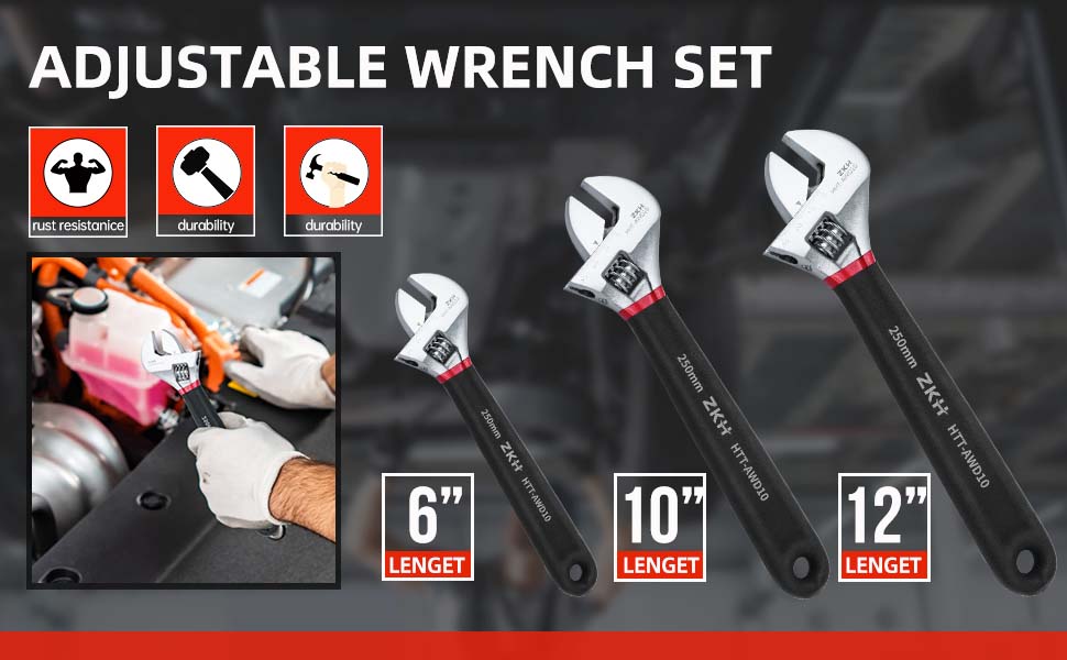 ZKH 10Inch Crescent Adjustable Wrench Metric Crescent Wrench Comfortable Grip with Plastic