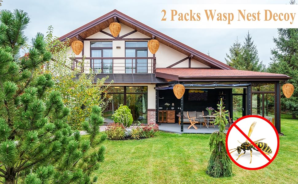 Wasp Nest Decoy, 2 Pack Fake Wasp Nest with Waterproof and Deterrent
