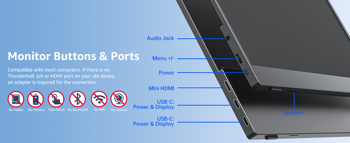 Portable Monitor Buttons & Ports