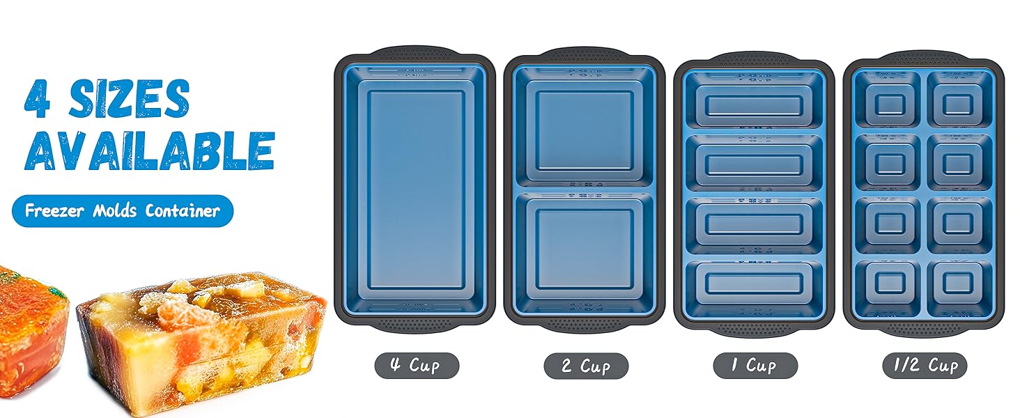 Silicone Freezer Tray With Lid, 2 Large 4 Cup Large Soup Freezer Molds Container for Meal Prepping, Ice Cube Tray, Perfect for Storing Leftovers, Sauces, Lasagna, 2-Pack